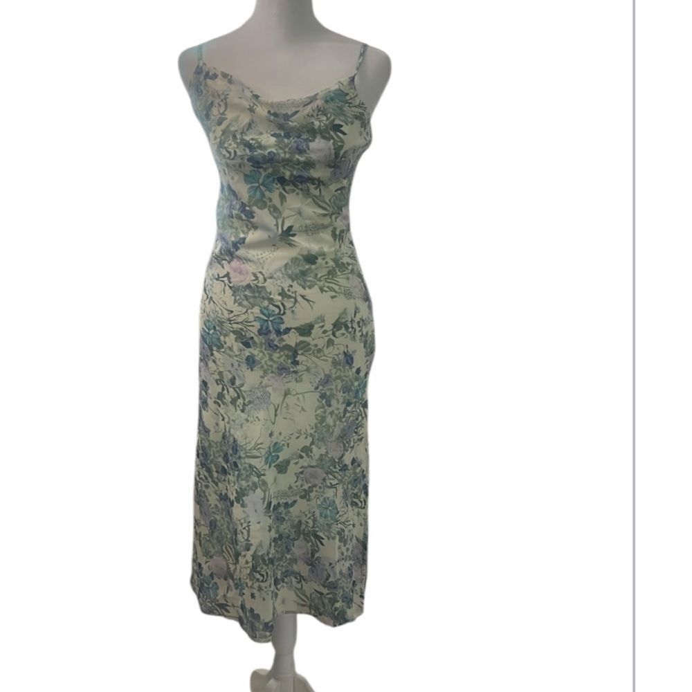 NWT Cider szXXS Floral purple green white spaghetti strap side zip dress